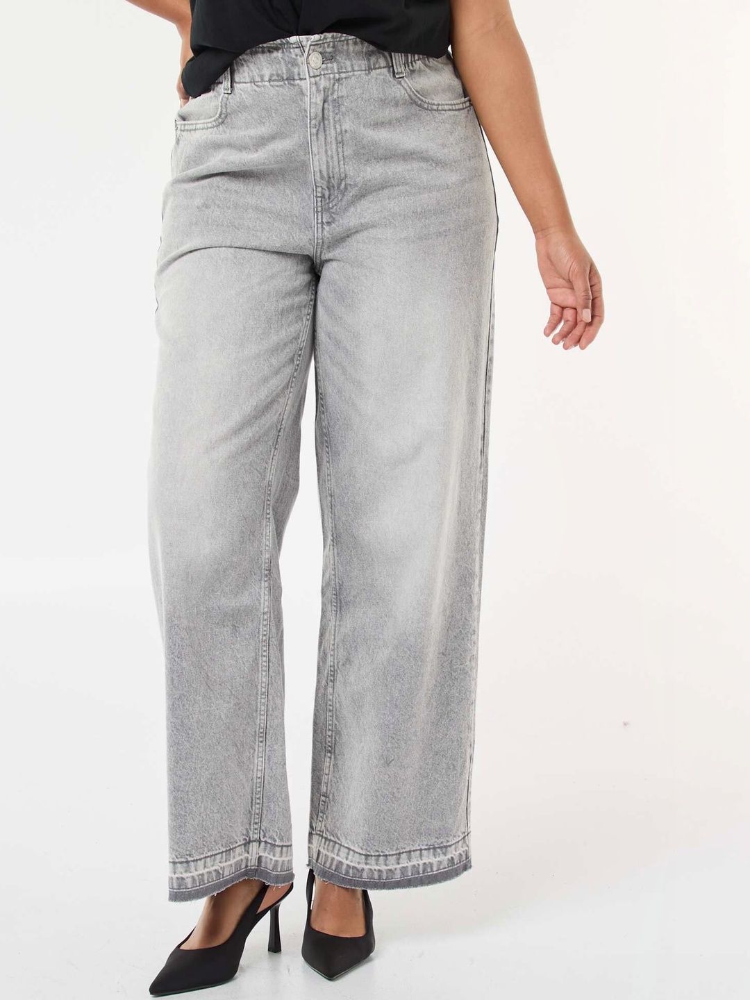 Women Comfort Wide Leg Mid-Rise Light Fade Stretchable Jeans 5