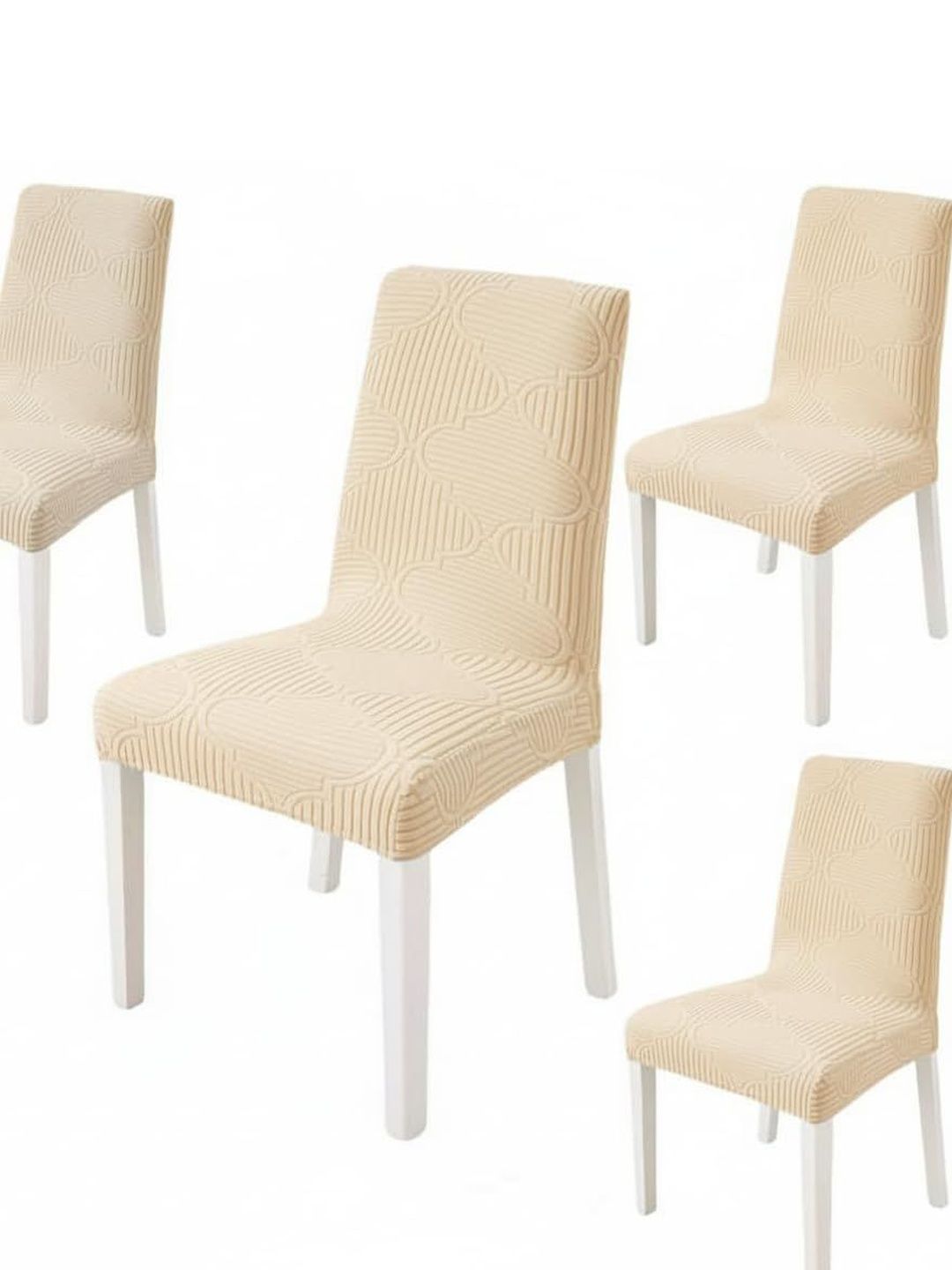 HOMETHREADS 4-Pcs Cream-Colored Textured Chair Cover