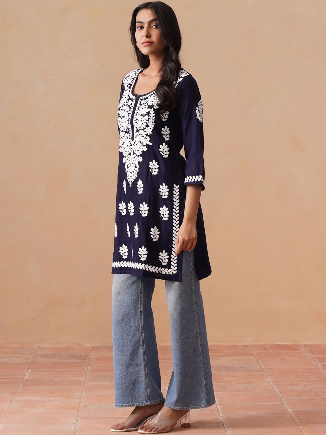 SAZRIKA Ethnic Motifs Embroidered Thread Work Thread Work Kurti