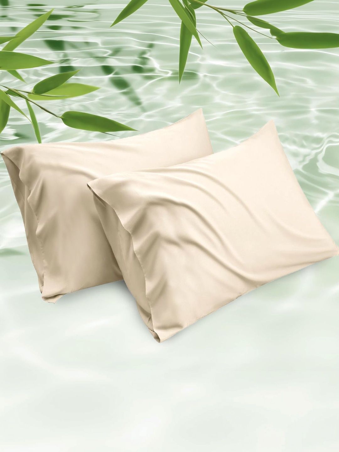 RD TREND Beige 2 Pieces Satin-Silk Rectangle Pillow Covers 18x28 Inch