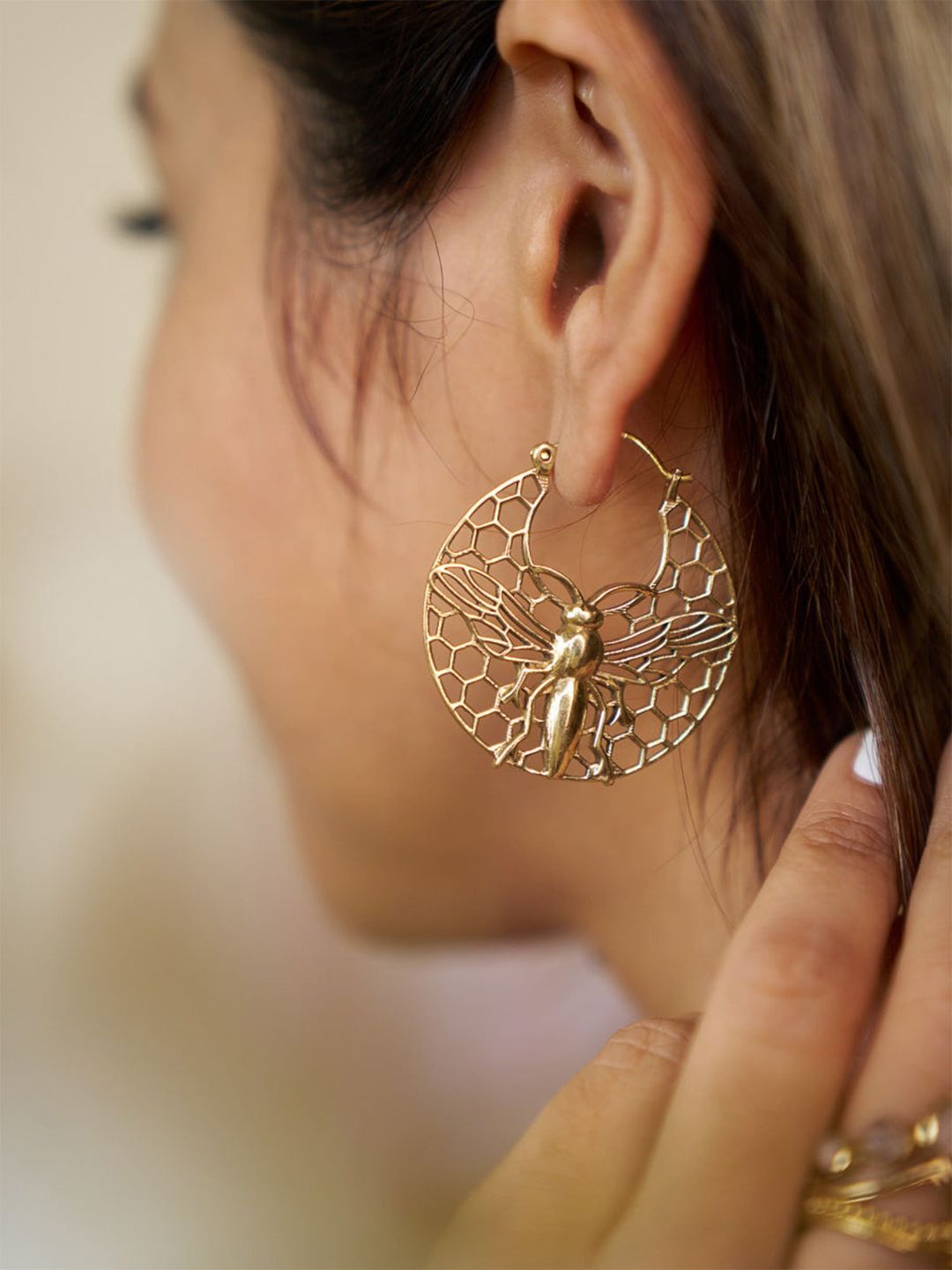 Soul Works Bee Baalis Gold-Plated Animal Shaped Hoop Earrings