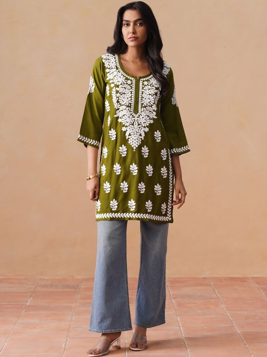 SAZRIKA Ethnic Motifs Embroidered Chikankari Chikankari Kurti