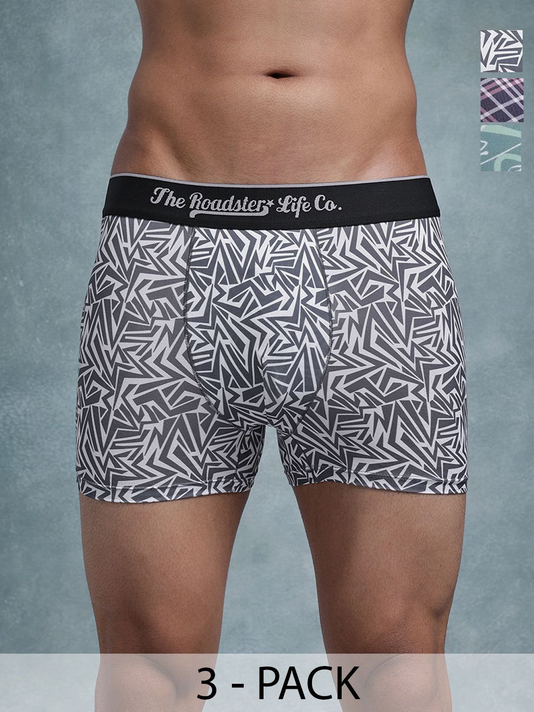 Buy The Roadster Lifestyle Co Pack Of 3 Printed Mid Rise Short Trunks -  - Apparel for Men