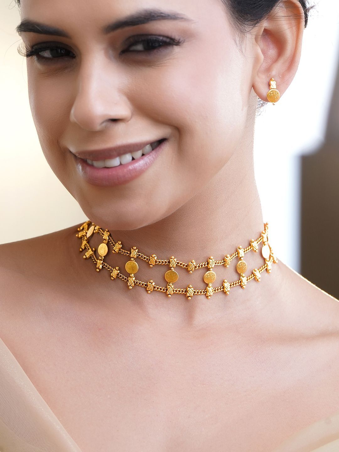 Buy Rubans Brass Gold Plated Coin Temple Necklace Set -  - Accessories for Women