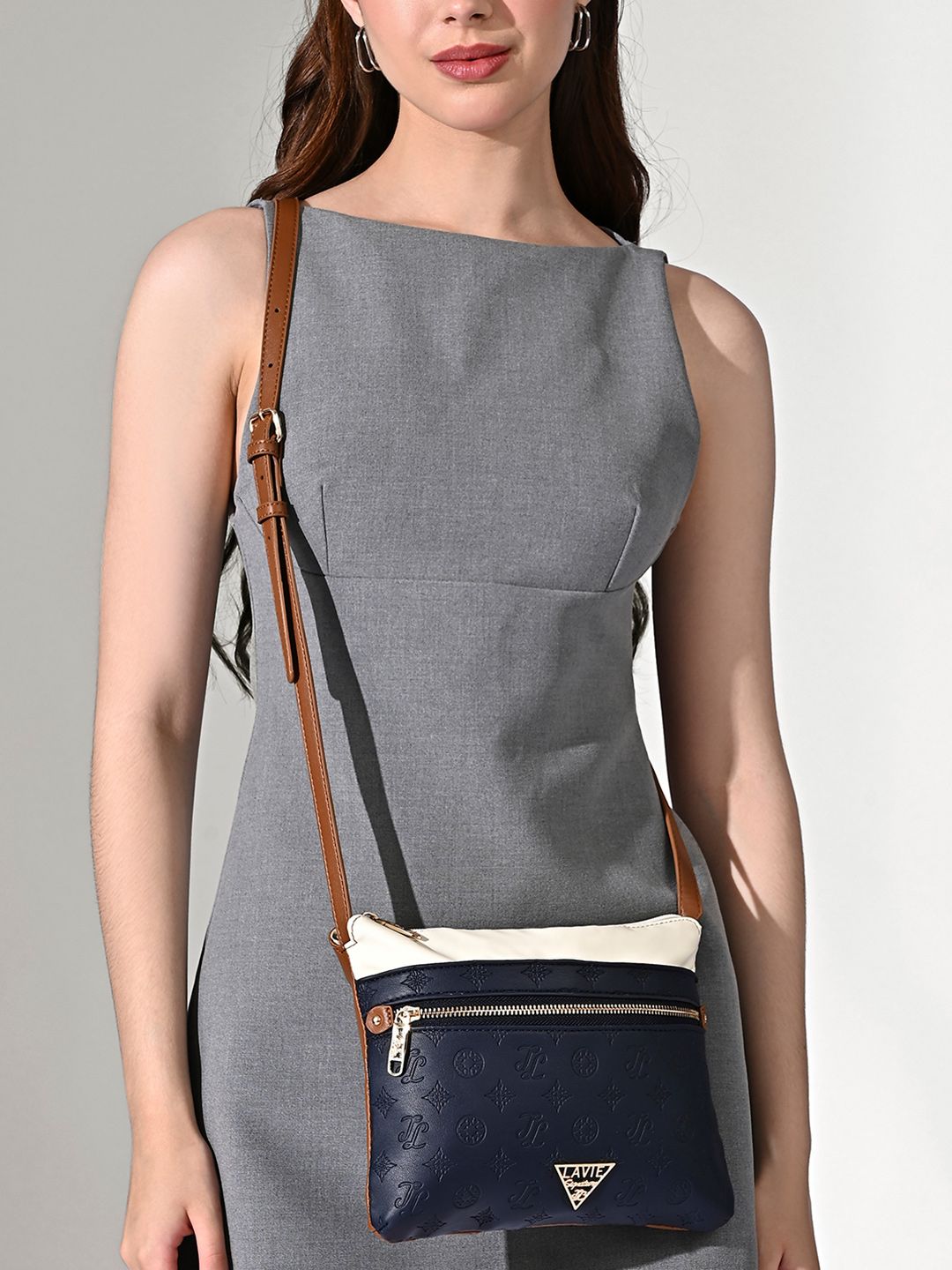 LAVIE Signature Galax Colourblocked Buckle Detail Synthetic Leather Structured Sling Bag
