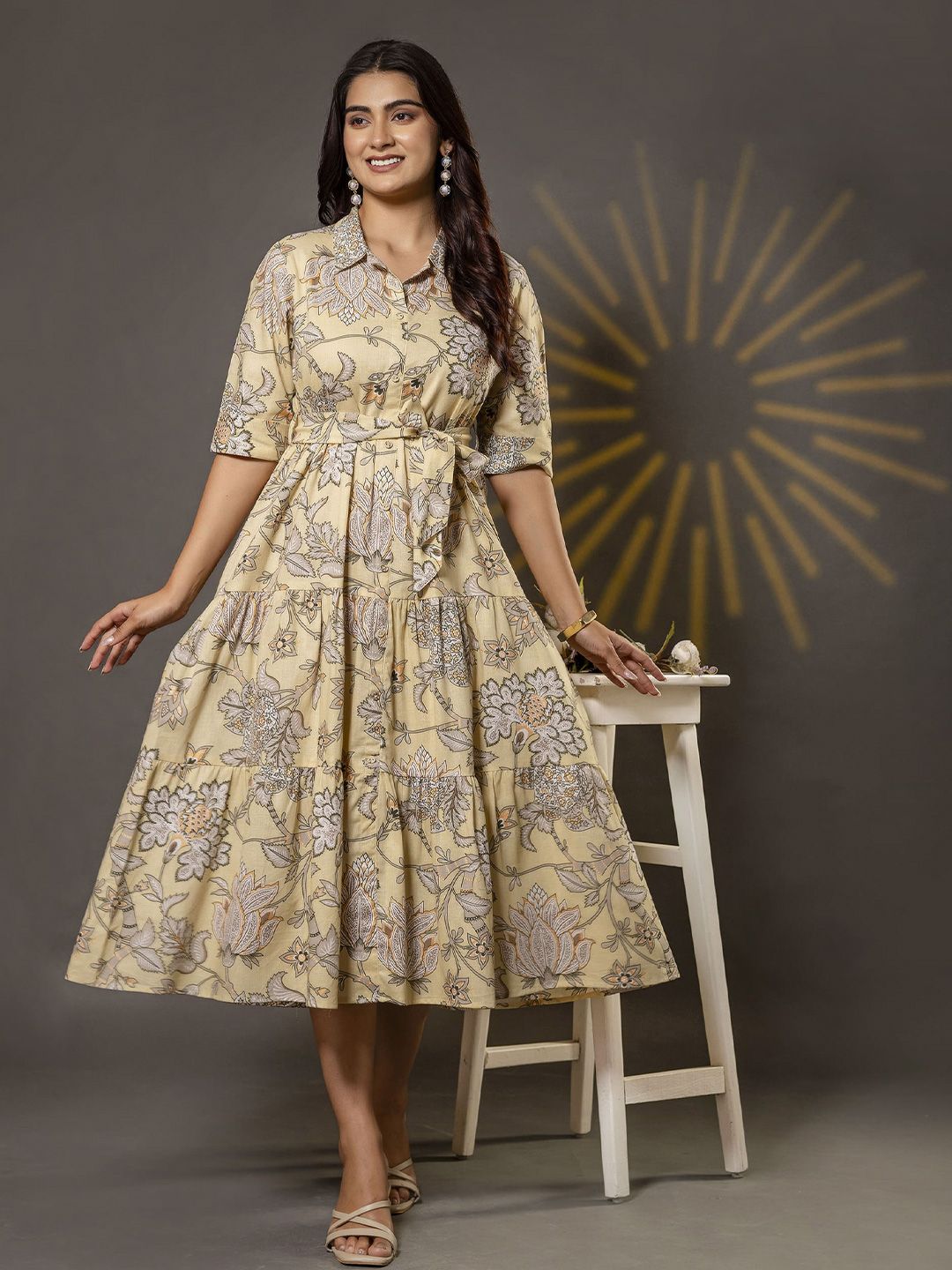 MANJALI DESIGN Floral Print Fit & Flare Midi Dress