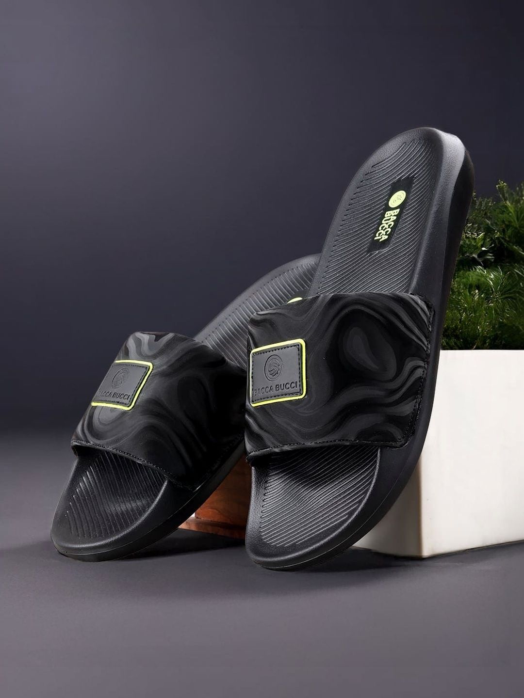 Bacca Bucci Hologlide Men's Comfort Slides Anti-Slip Sole Everyday Sliders Shadow Black