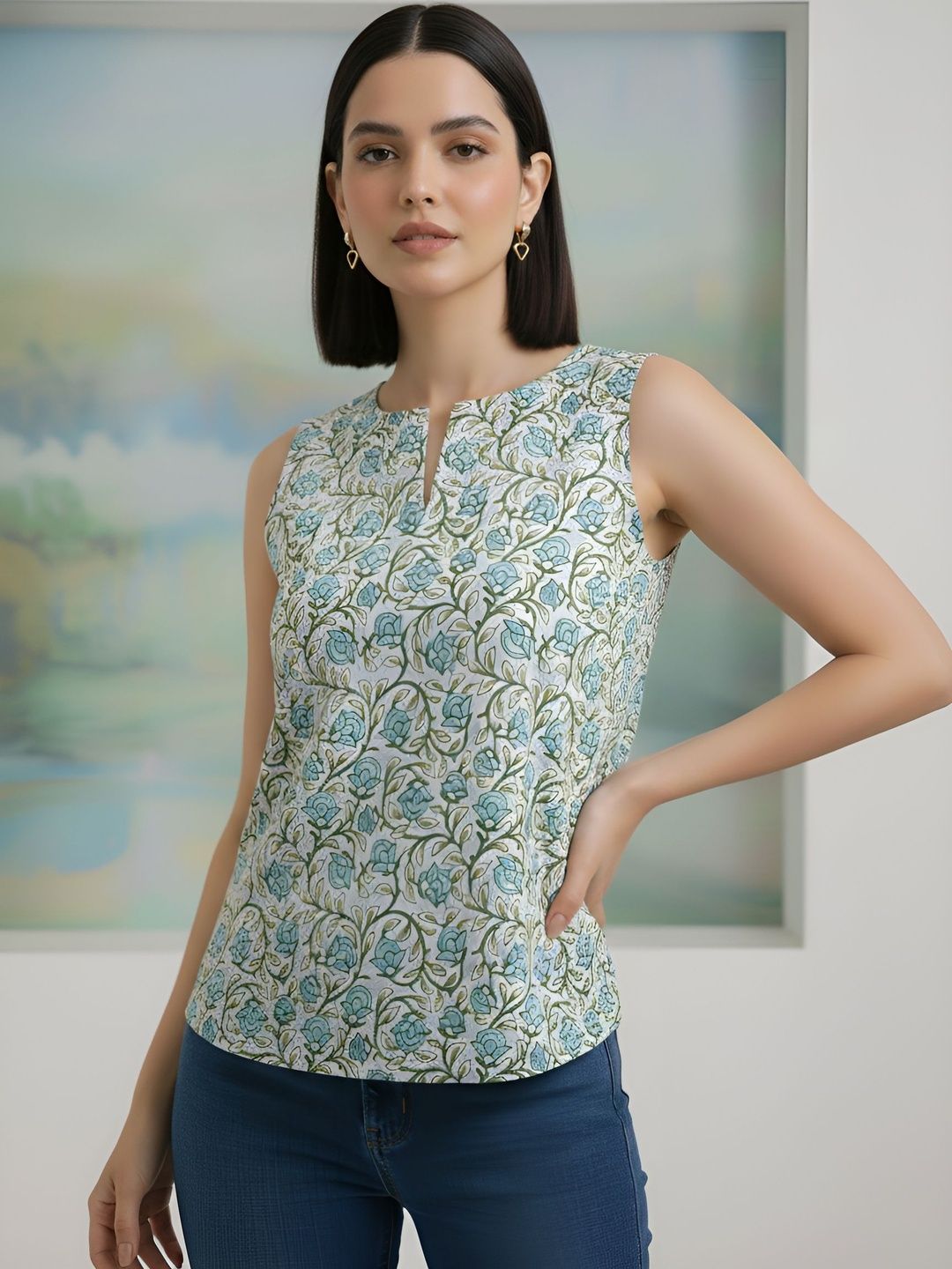 Nayo Floral Print Cotton Top