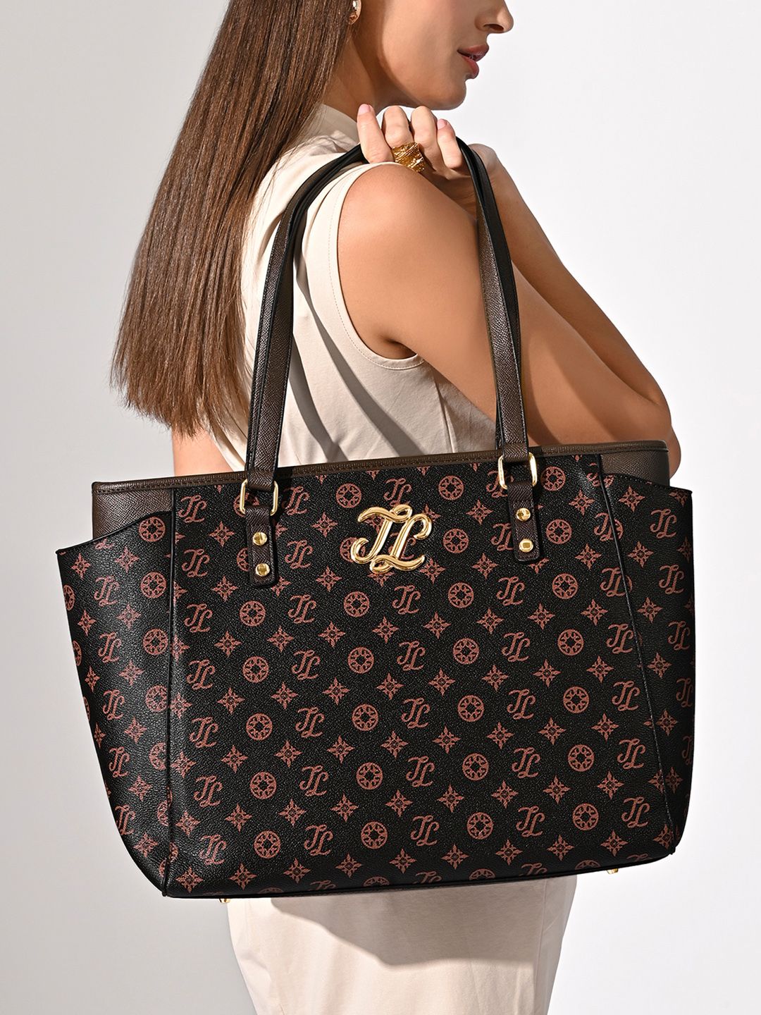 LAVIE Signature Carmel Brand Logo Synthetic Leather Laptop Oversized Shopper Tote Bag