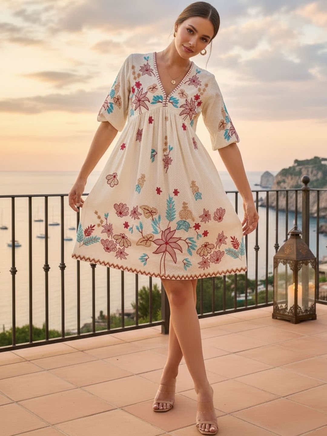 ZUMMER Floral Embroidered A-Line Dress