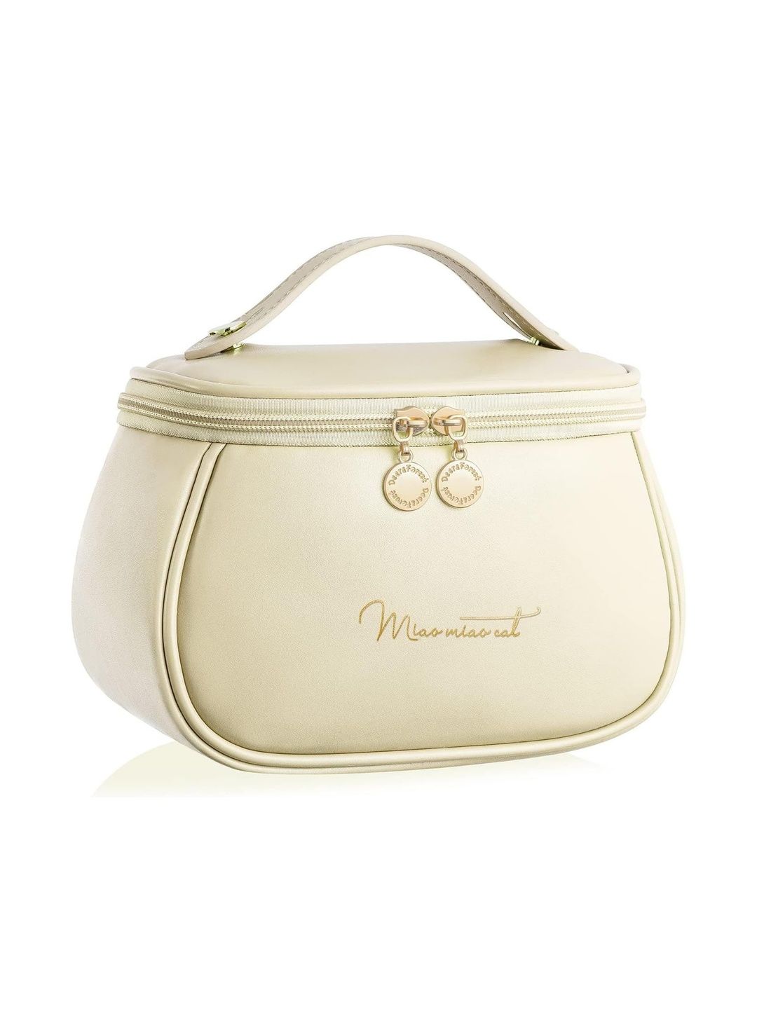 Firstseen Beige Retro Luxury PU Leather Travel Cosmetic Makeup Pouch Jewelry Organizer Bag