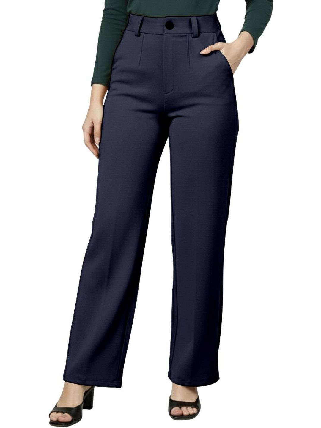 Mehrang Women Relaxed Straight Leg High-Rise Non Iron Trousers