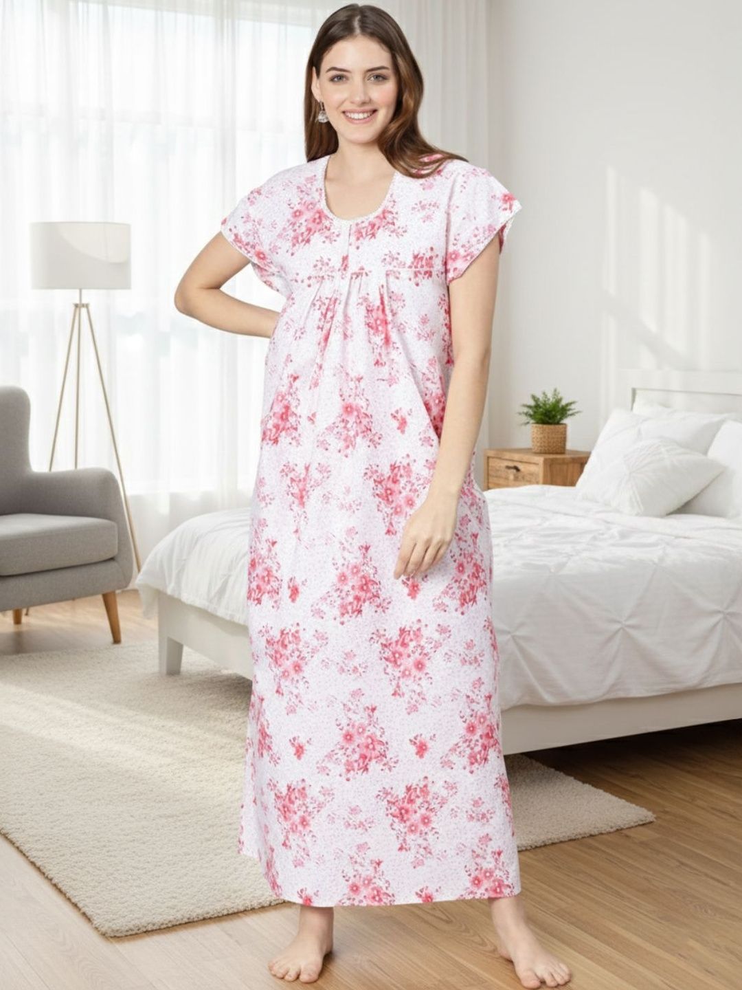 CLOCHOICE Printed Maxi Nightdress