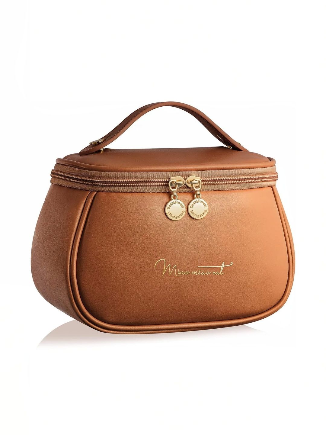 Firstseen Brown Retro Luxury PU Leather Travel Cosmetic Makeup Pouch Jewelry Organizer Bag