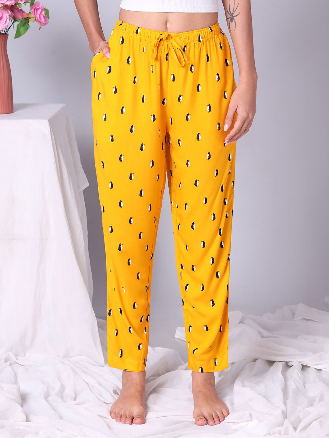 Buy URBAN SCOTTISH Women Mustard Yellow & Black Printed Lounge Pants -  - Apparel for Women