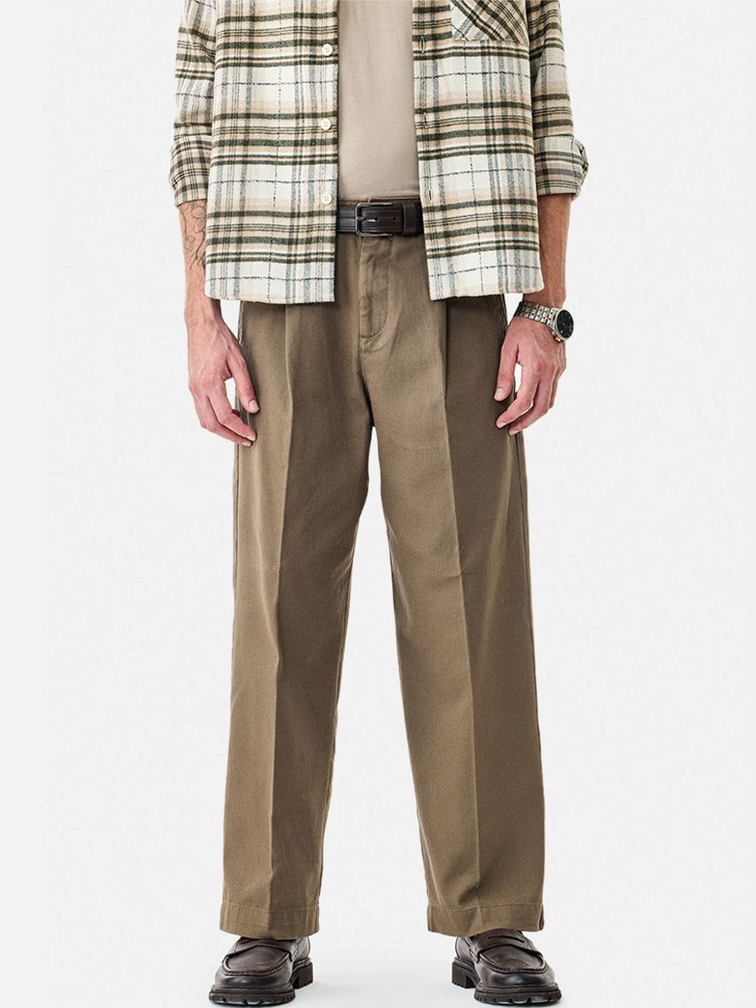 Snitch Brown Baggy Solid Trousers