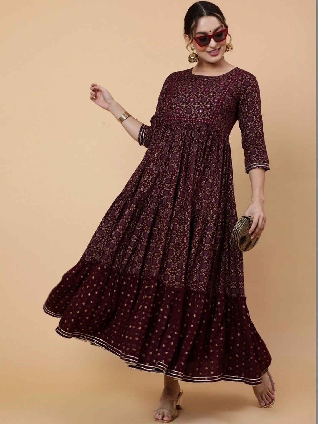 Aloan Beauty Ethnic Motifs Print Fit & Flare Maxi Dress