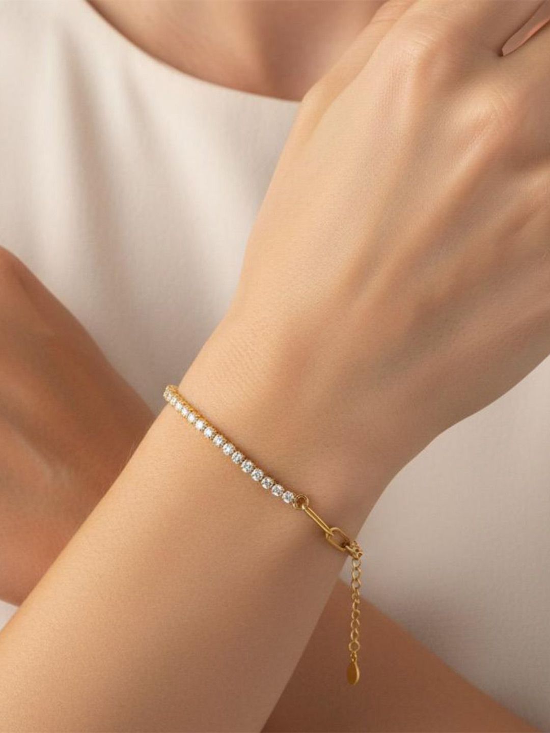 ShopSiiri Stainless Steel Gold-Plated Artificial Stones Studded Wraparound Bracelet