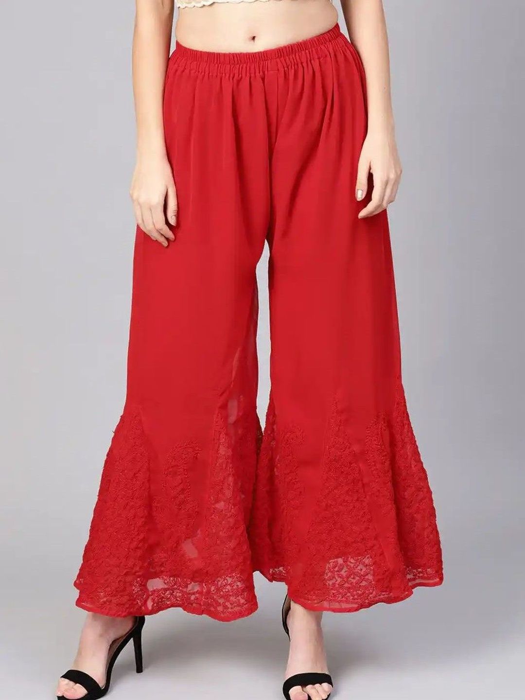 FashionChikan Art Women Embroidered Handloom Georgette Ethnic Palazzos