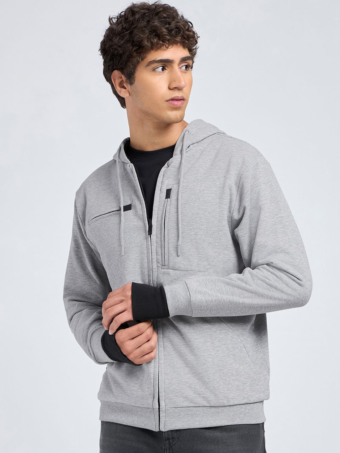 Bewakoof Men's Grey Reversible Zipper Airport Hoodies