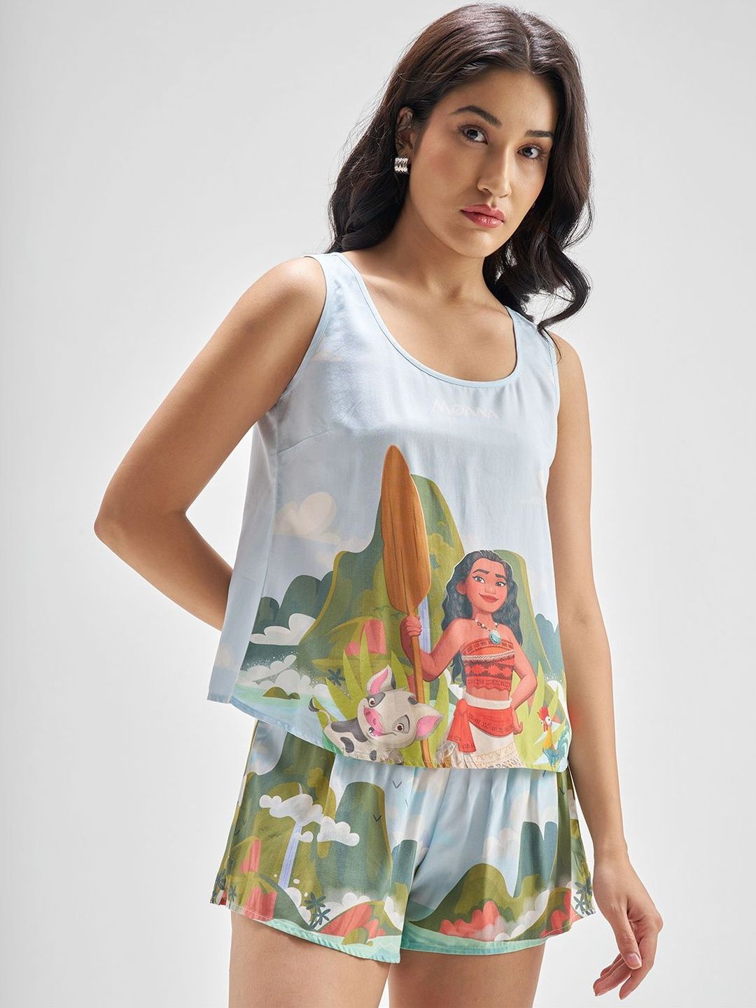 Tokyo Talkies Disney Moana Women Blue Moana Printed Sleepwear Co-ord Set
