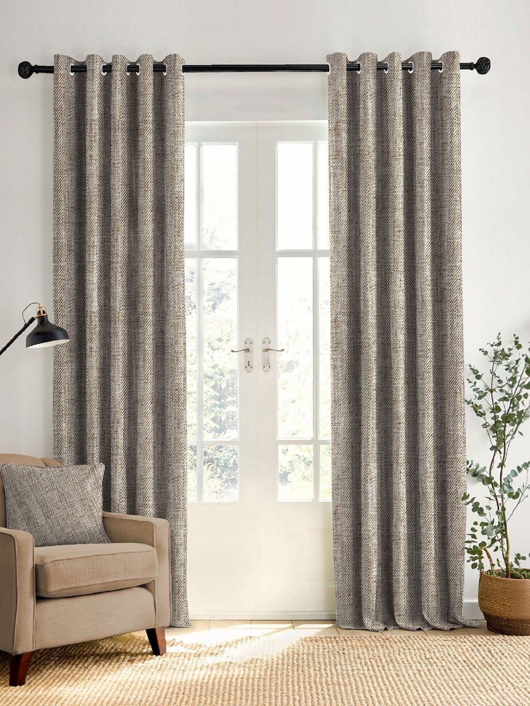 Nefertiti Home Brown Set of 2 Black Out Door Curtain