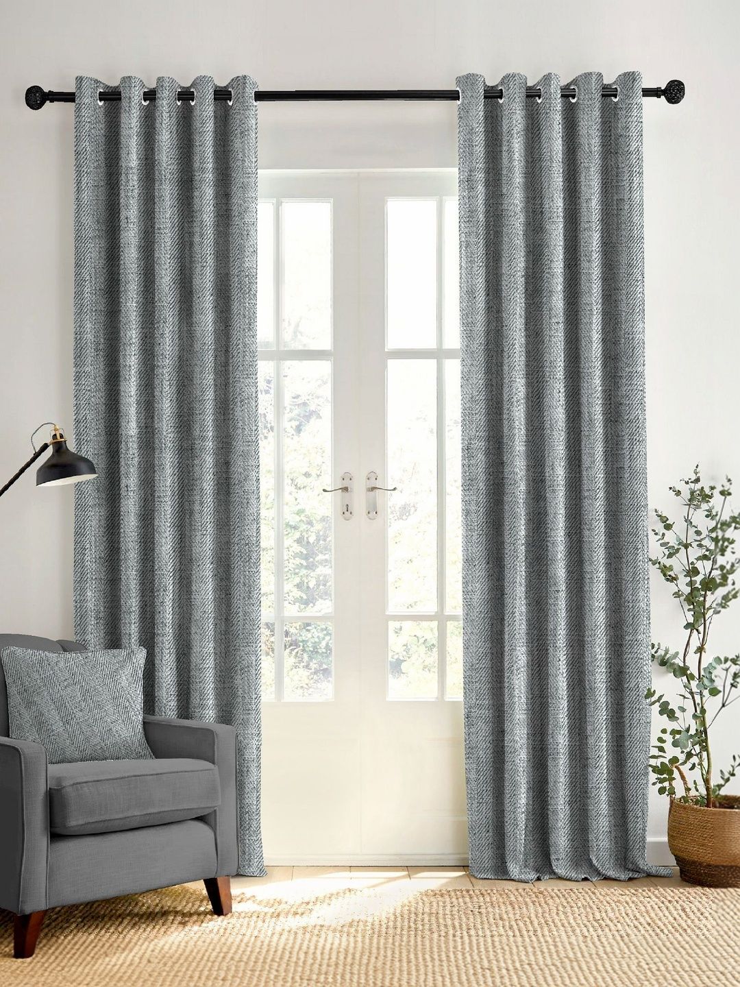 Nefertiti Home Grey Set of 2 Black Out Door Curtain
