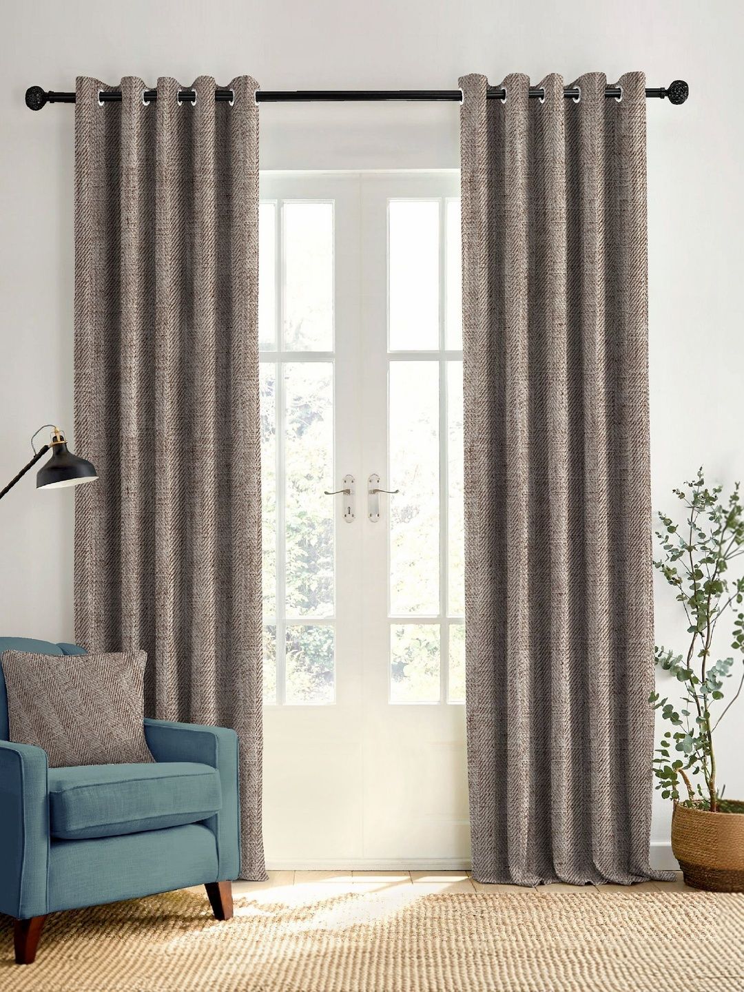 Nefertiti Home Coffee Brown Set of 2 Black Out Door Curtain