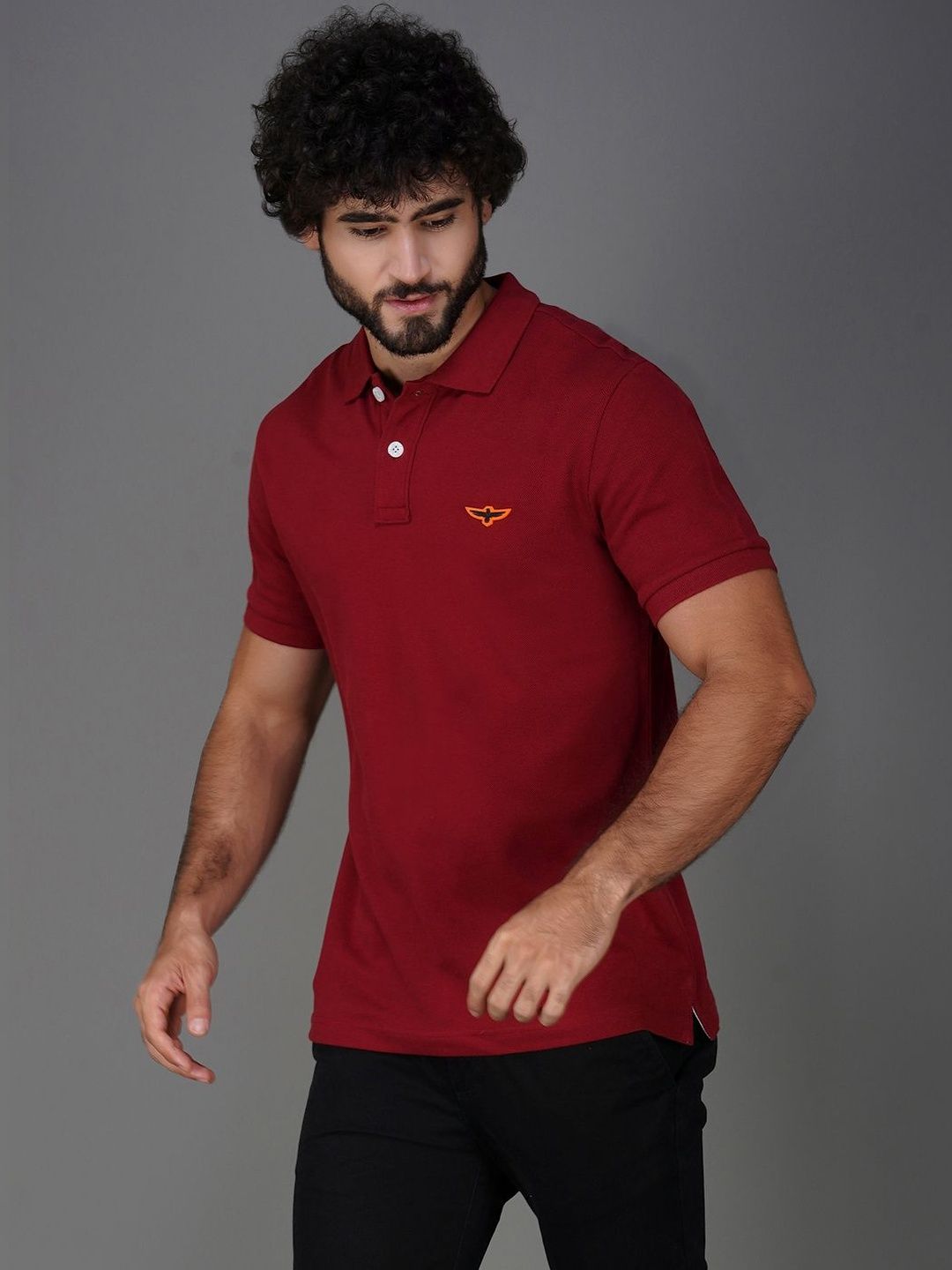 ZVEZDA Maroon Pique Cotton Classic Polo Collar T-shirt