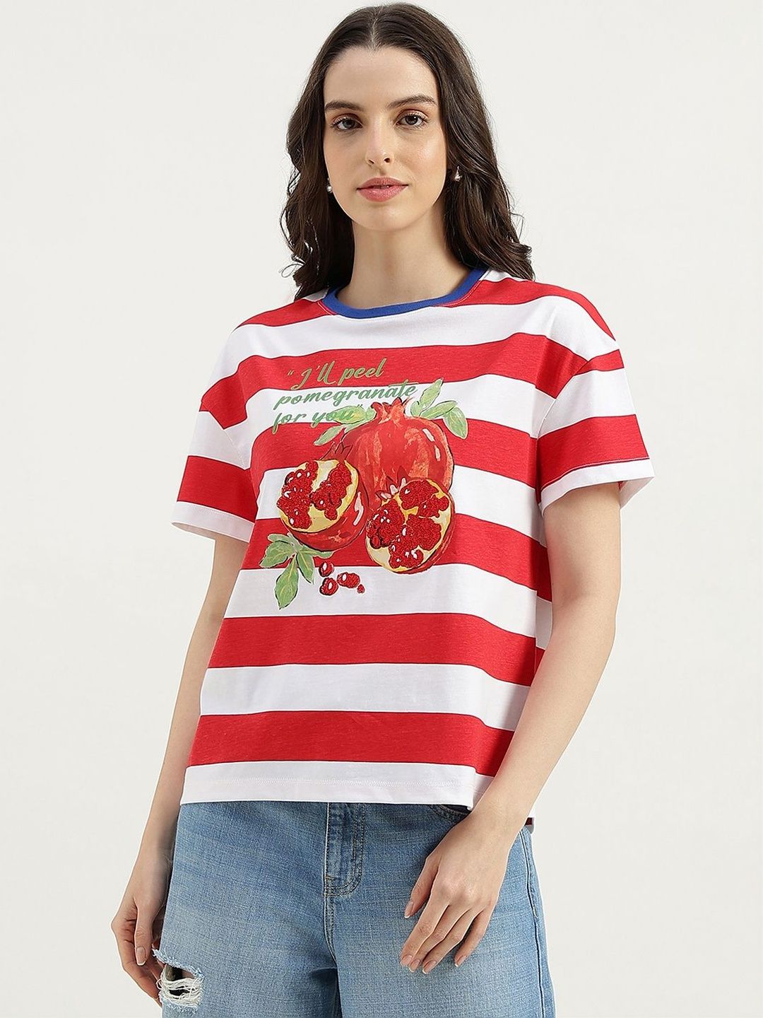 United Colors of Benetton Women Striped Pure Cotton T-shirt