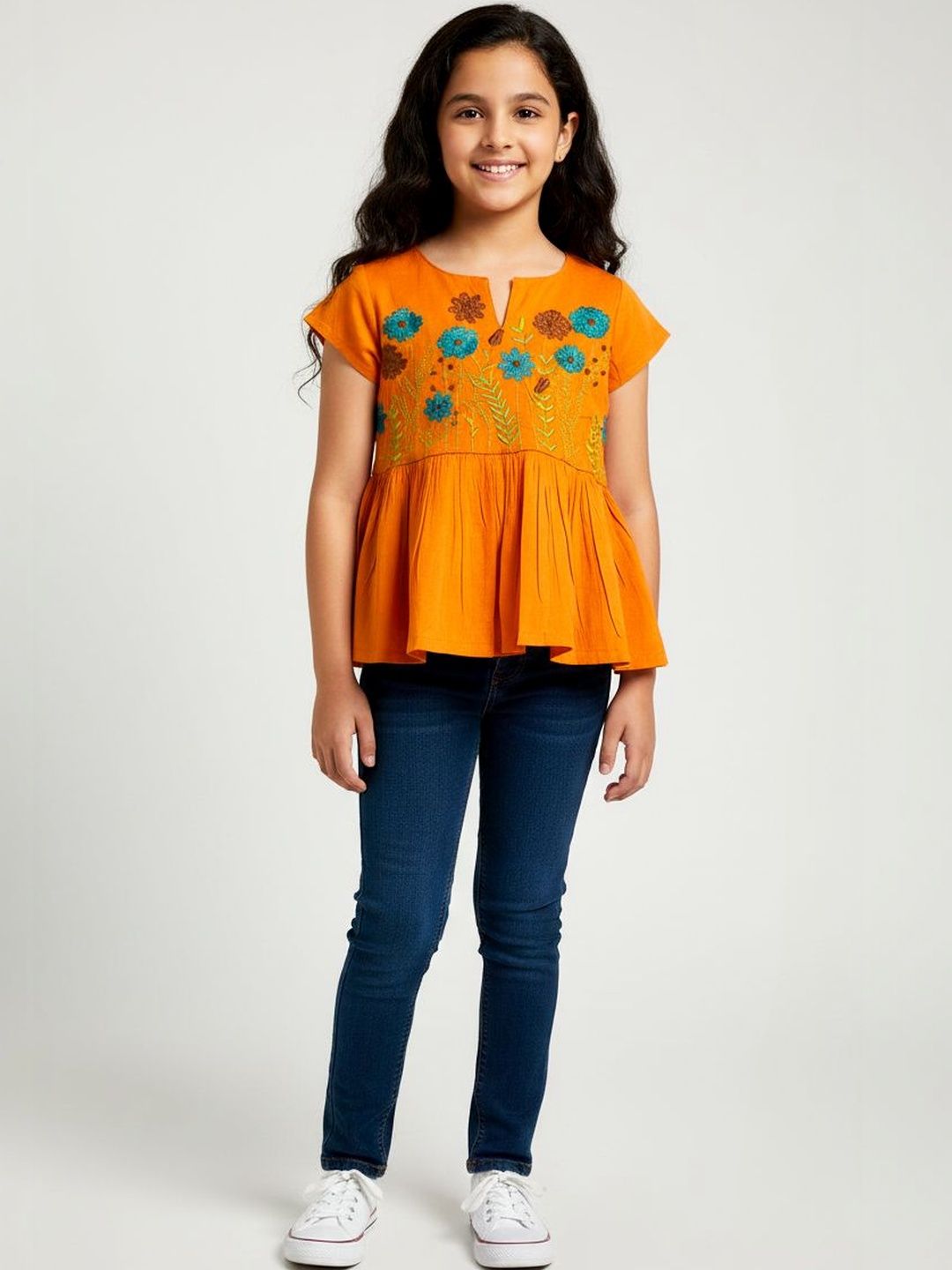 Sangria Embroidered Above Knee A-Line Kurtas