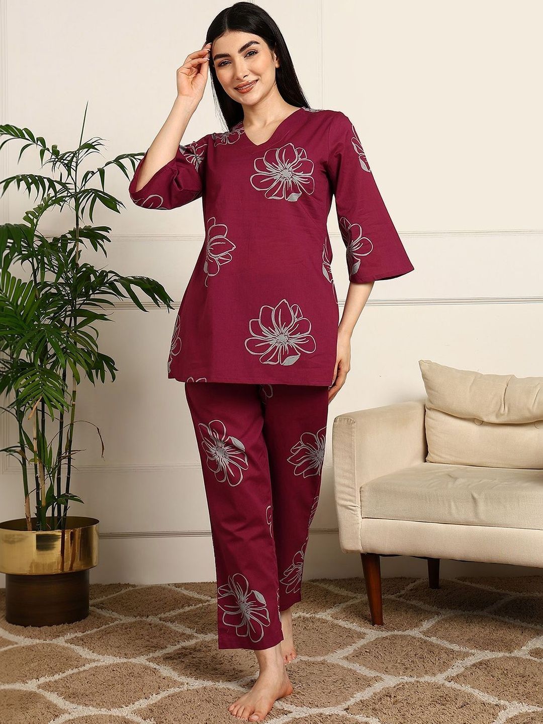 ELITRIX ETC Women Floral Printed Night suit