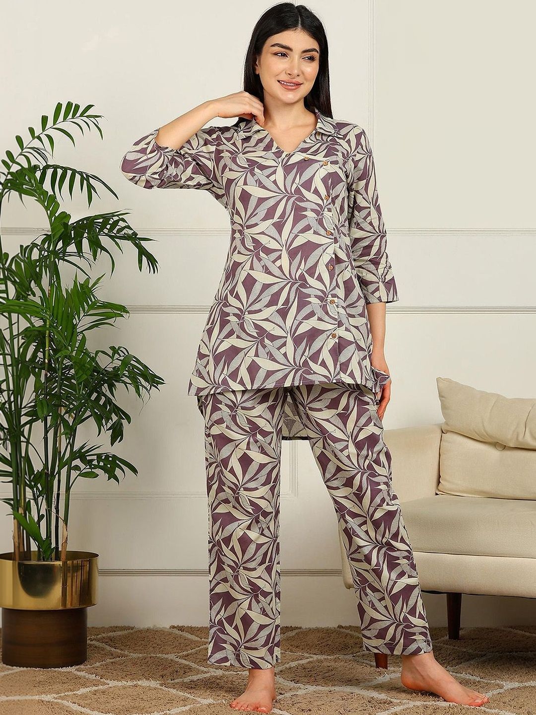ETC Women Shirt Collar Night Suit-S