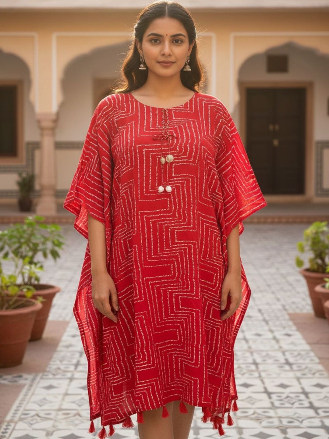 ETZIN Print Kaftan Midi Dress