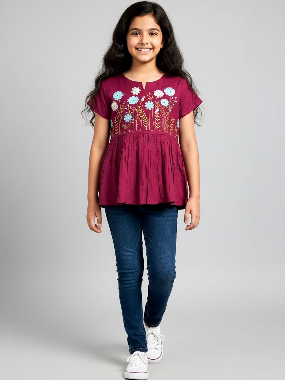 Sangria Embroidered Above Knee A-Line Kurtas