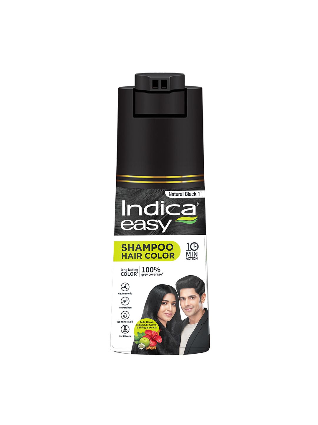 INDICA Easy Do-It-Yourself Hair Color Shampoo Pump Pack - Natural Black 1 - 180 ml