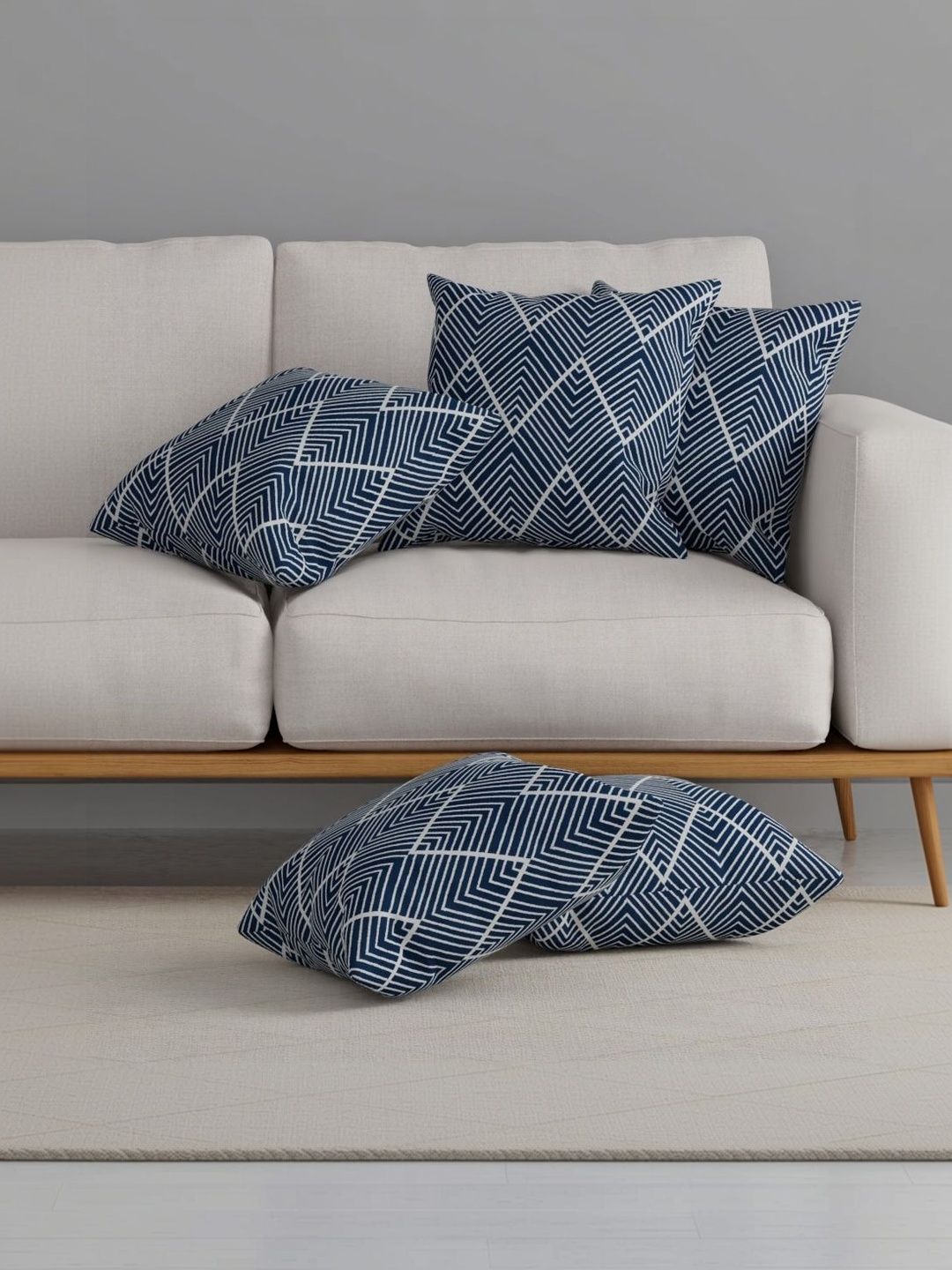 Huesland Navy Blue Set of 5 Geometric Square Cushion Covers