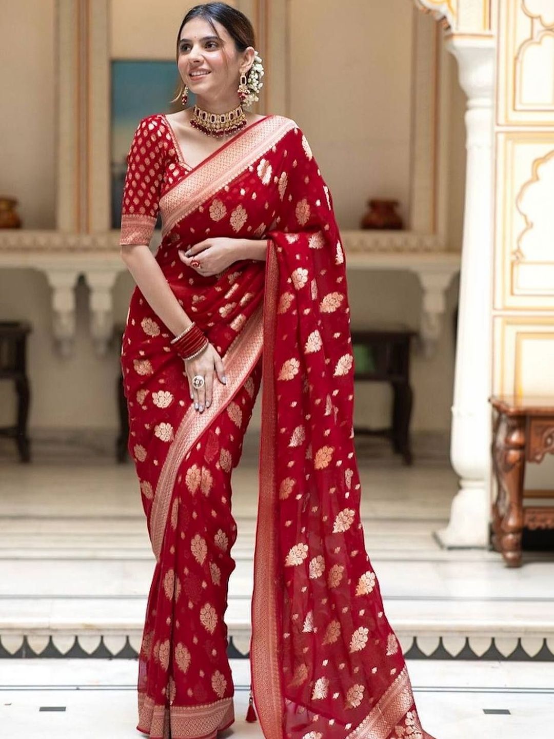 VILLE FASHION Ethnic Motifs Zari Art Silk Heavy Work Kanjeevaram Saree