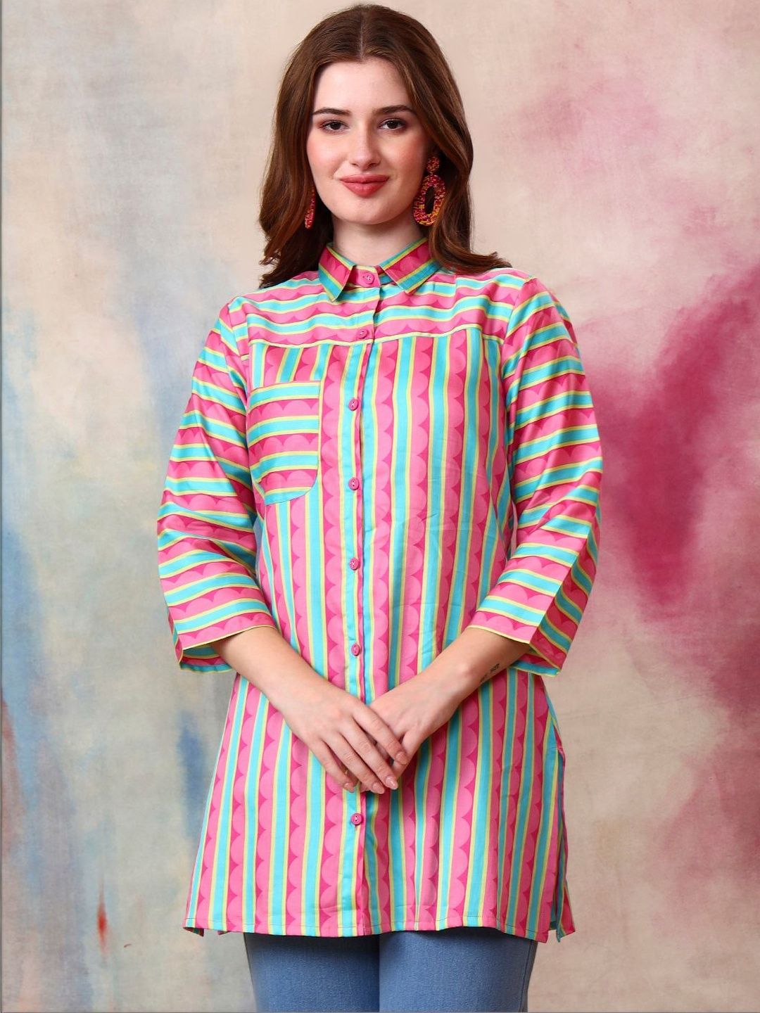 Tissu Printed Shirt Collar Pure Cotton Kurti