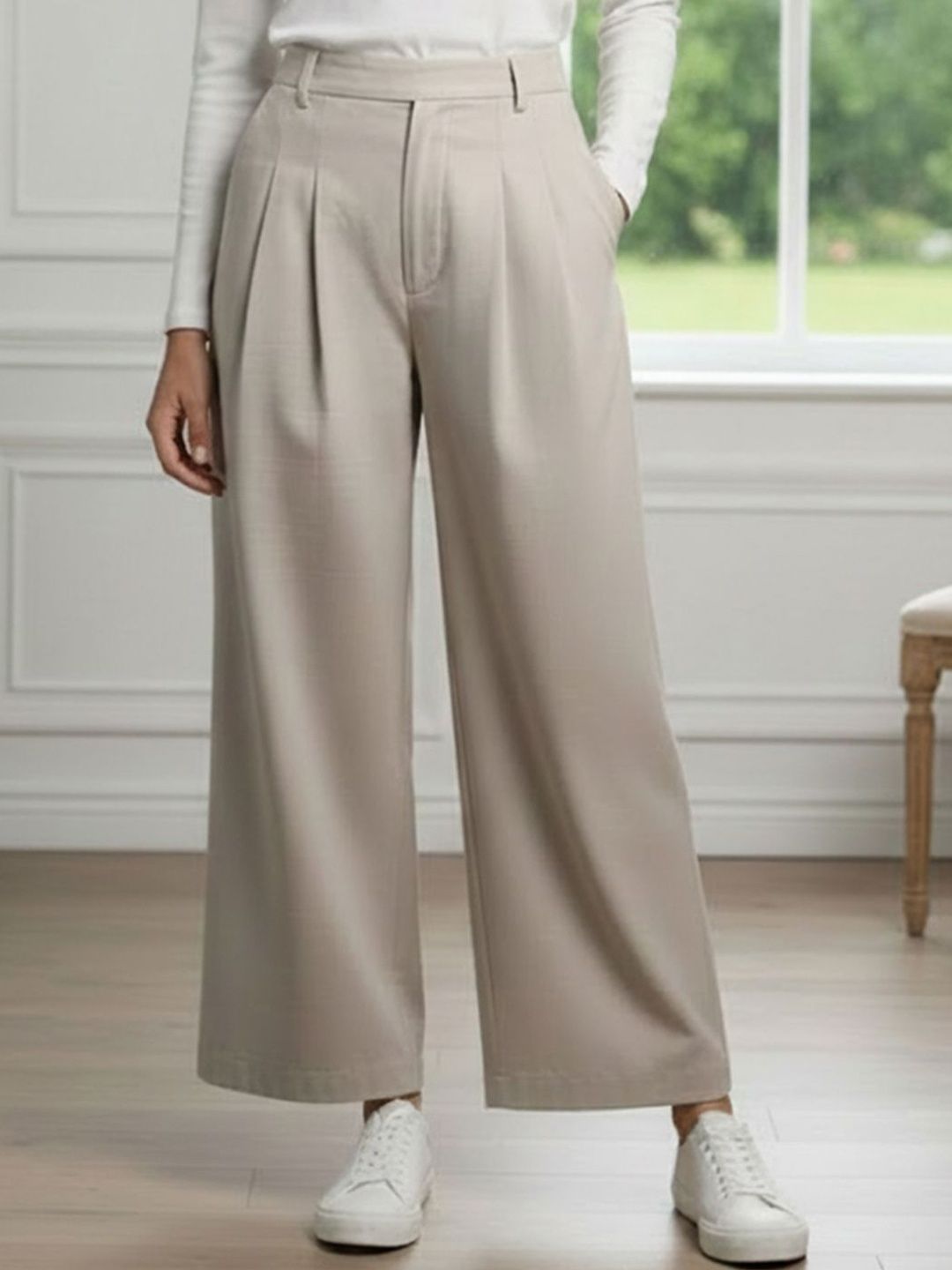 Moda Rapido Women Comfort High-Rise Pleated Trousers
