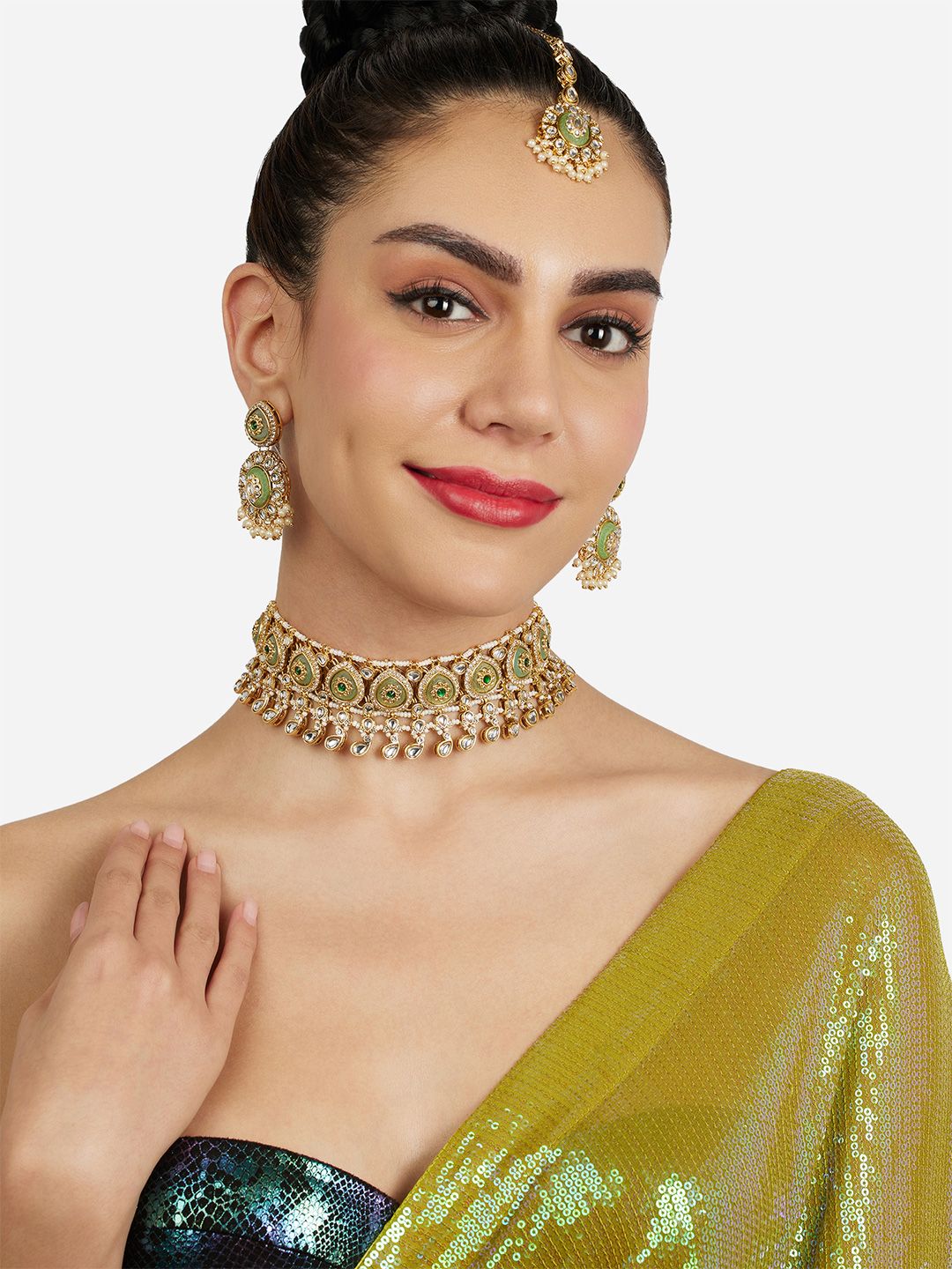 Zaveri Pearls Gold-Plated Kundan-Studded & Beaded Jewellery Set