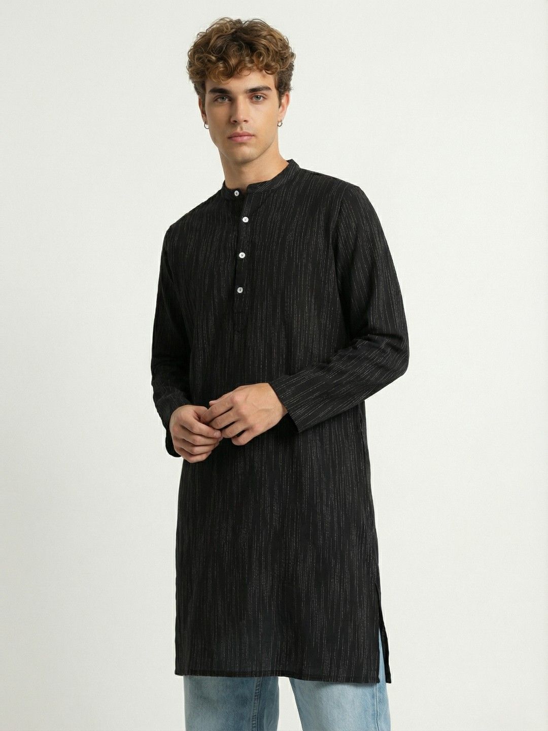 Anouk Rustic Striped Woven Design Straight Kurta