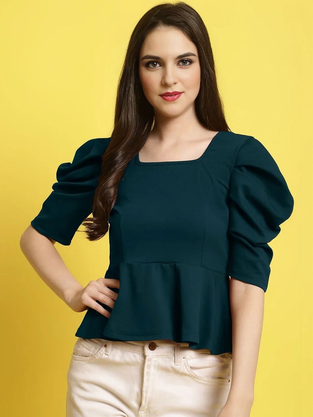 Style Go Puff Sleeve Peplum Top