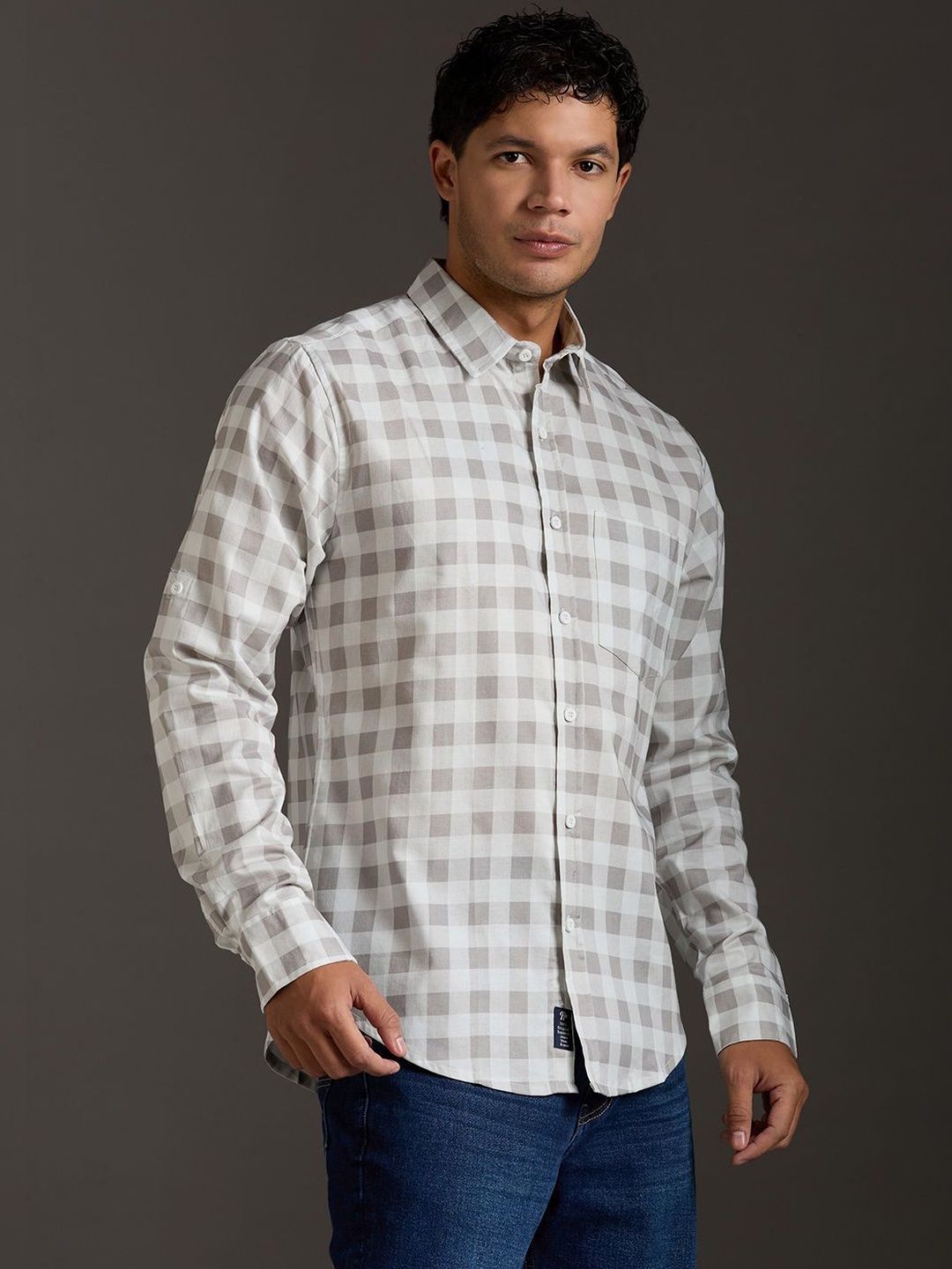 The Roadster Lifestyle Co. Checked Cotton Spread Collar Shirt