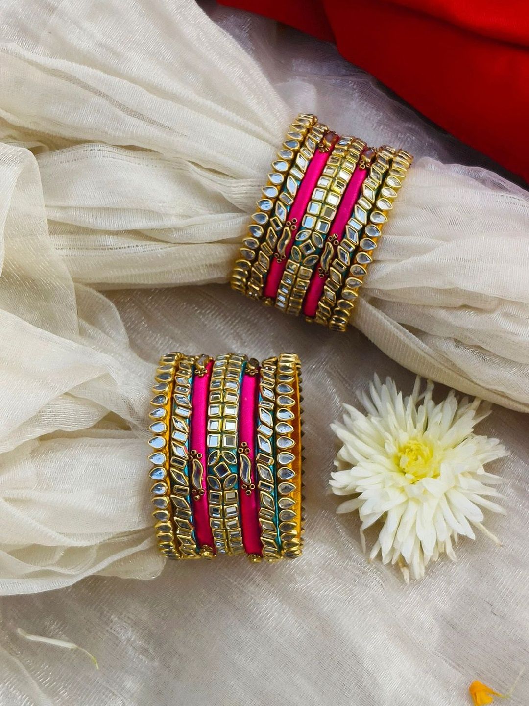 ADVIKA CREATIONS Set of 16 Kundan Bangle