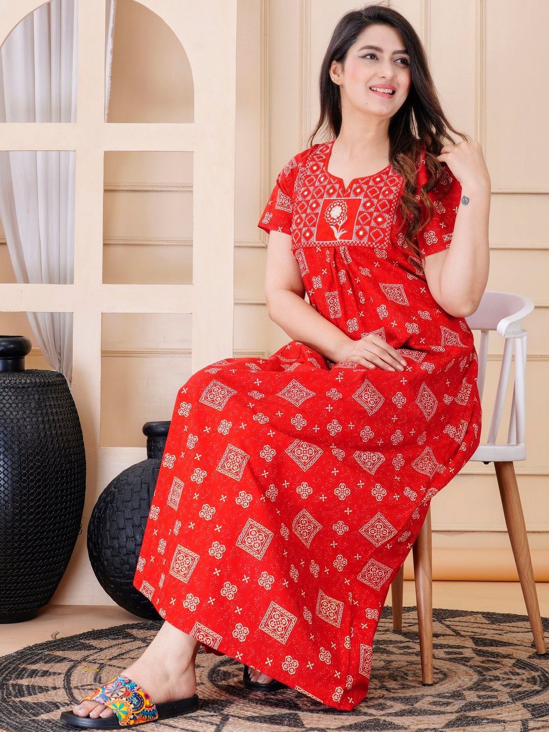 Serenita Women Pure Cotton Printed Full Length Nightdress