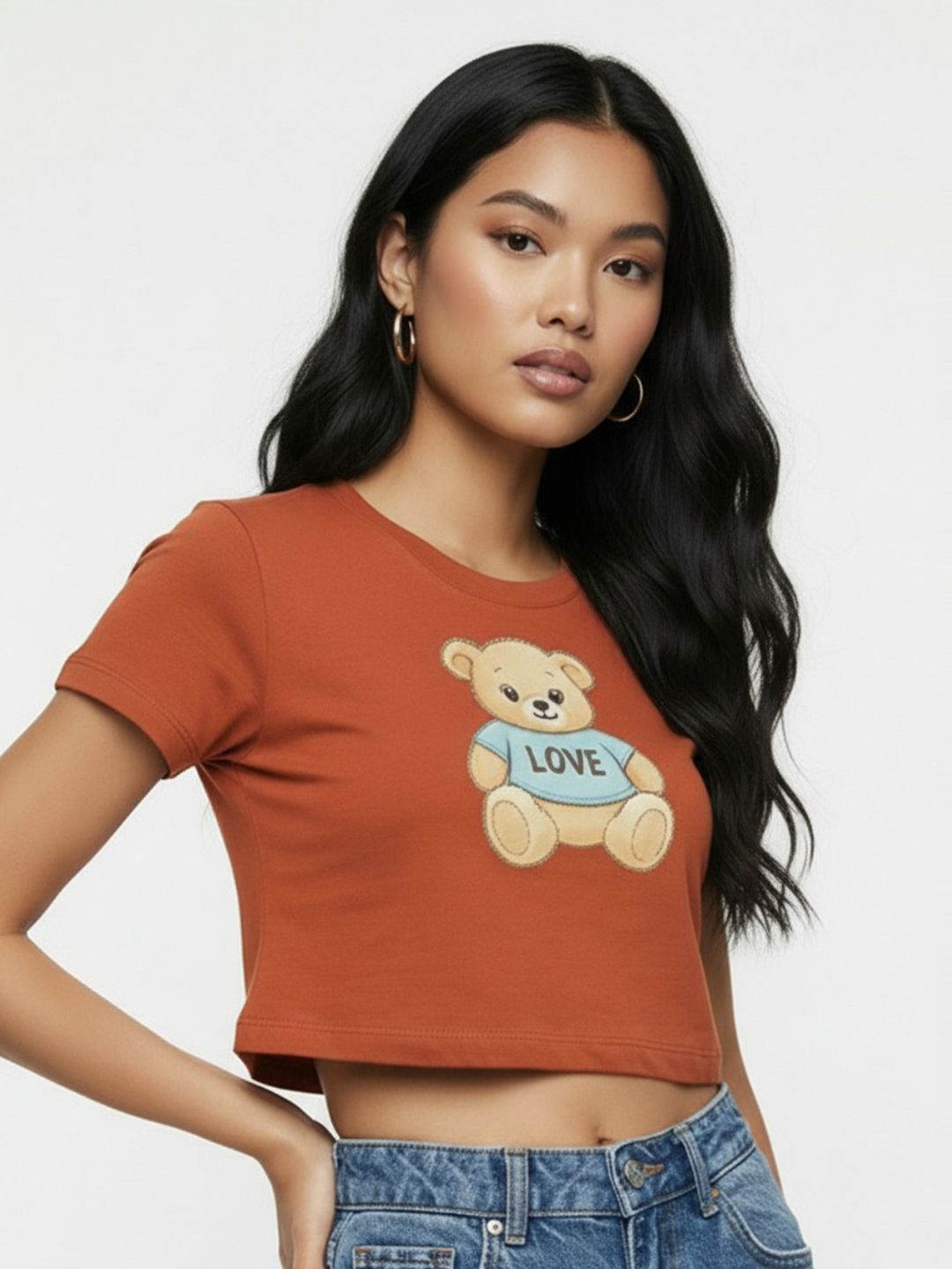glitchez Graphic Printed Regular Fit Crop T-shirt