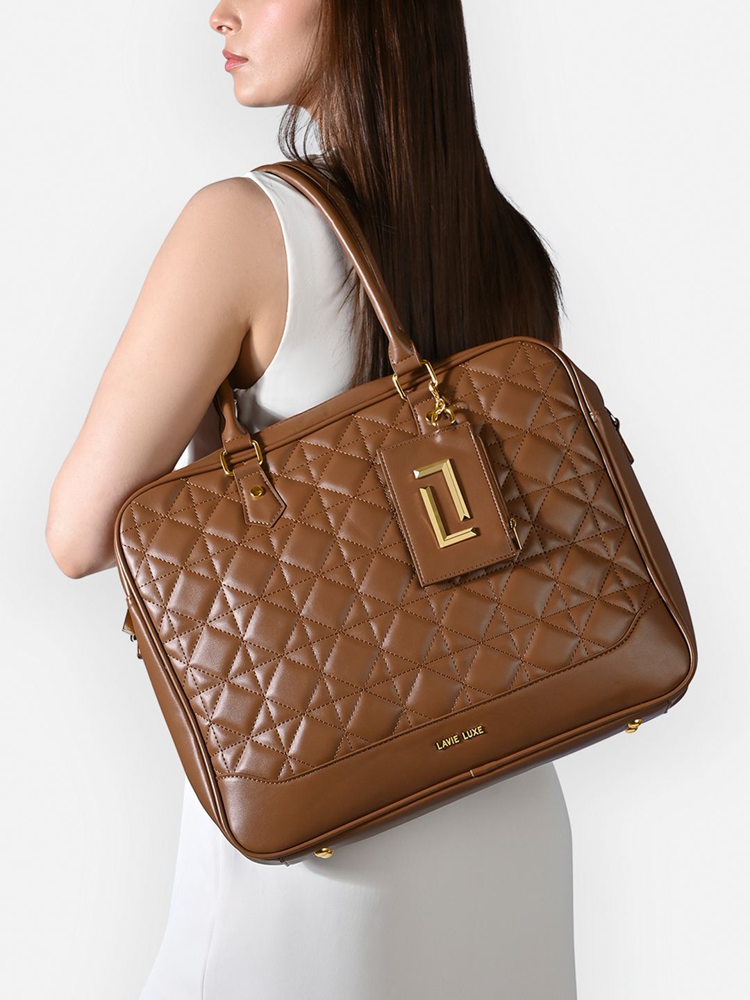 LAVIE LUXE Decode Quilted Laptop Medium Structured Handheld Bag With Pouch