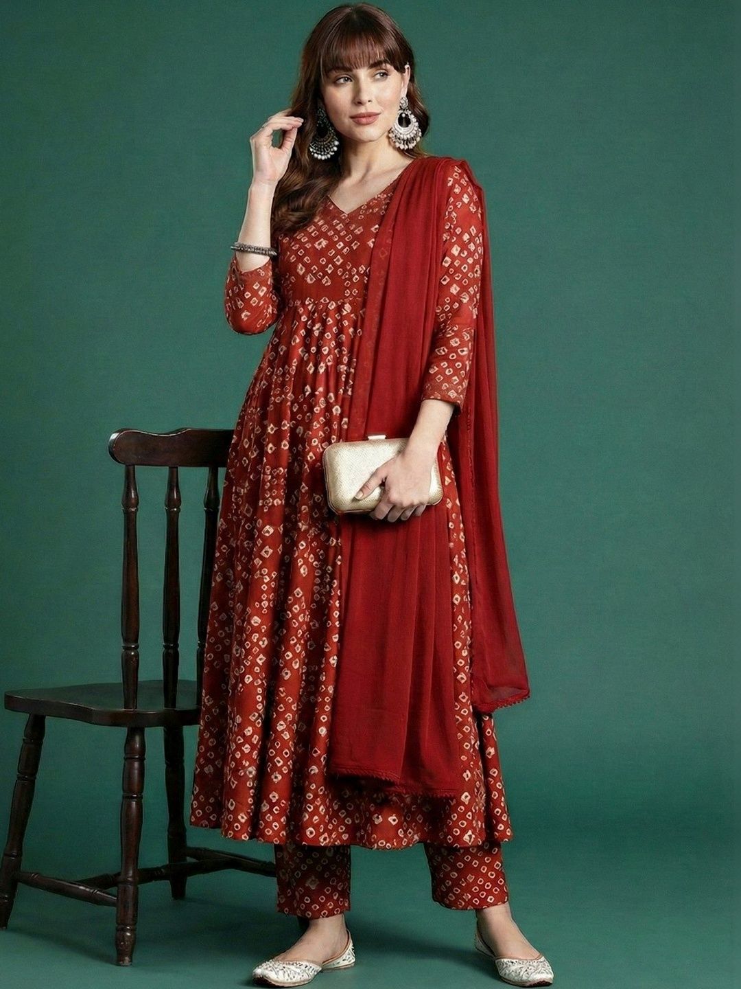 ADHIRITI Women Ethnic Motifs Printed Panelled Kurta with Trousers & With Dupatta