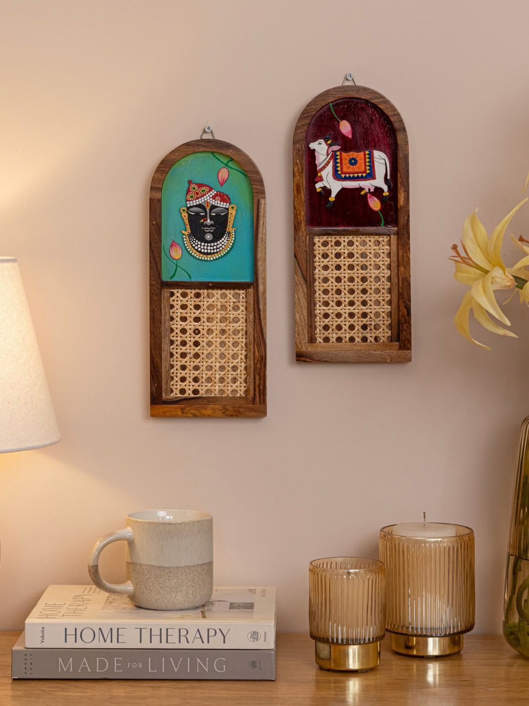 Mirai Woods 2Pcs Brown & Blue Textured Wooden Wall Hangings